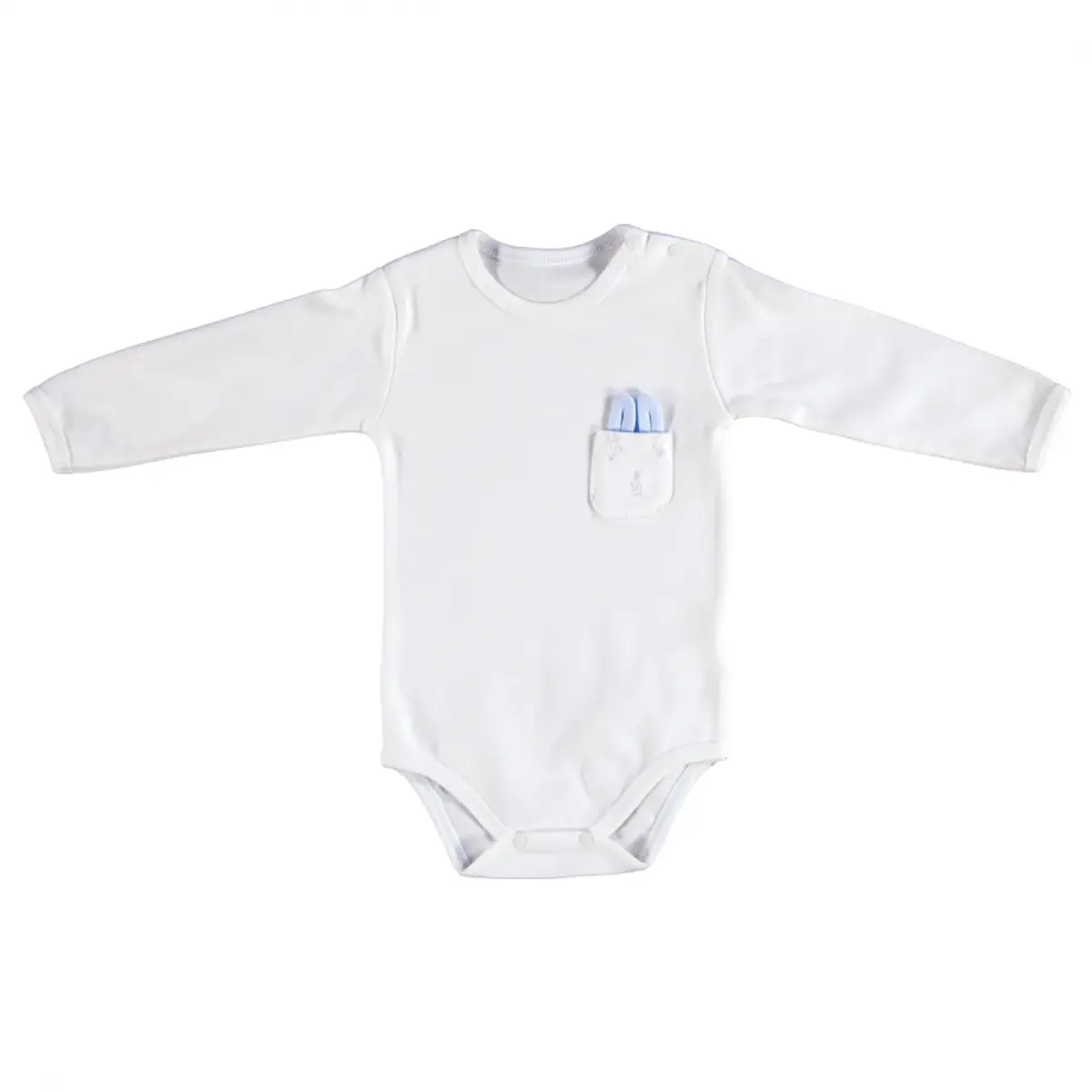 Bibaby Organik Body Rabbit Boy Cepli Ekru - Mavi