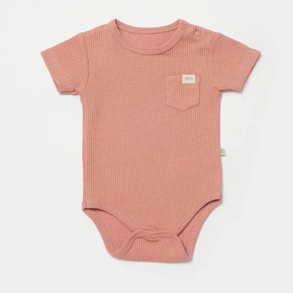 Bibaby Organik Body Kısa Kol Waffle Smile Kırmızı - Kahverengi
