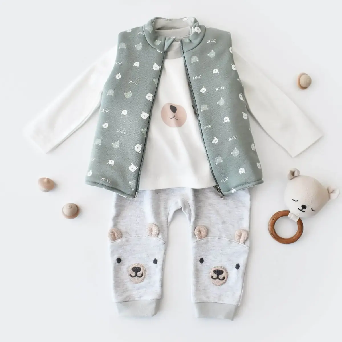 Bibaby Organik 3lü Takım Hug Me Bear Kar Melanj