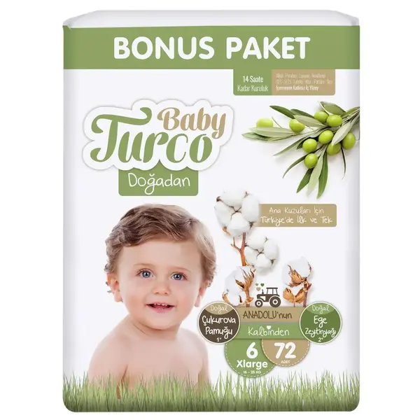Baby Turco Doğadan Bebek Bezi 6 Beden Xlarge72 Adet Bonus Paket 