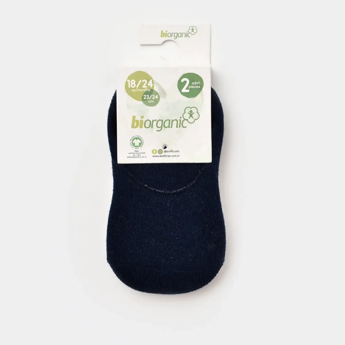 Bibaby Organik Babet Çorap 2li Basic Lacivert - Gri