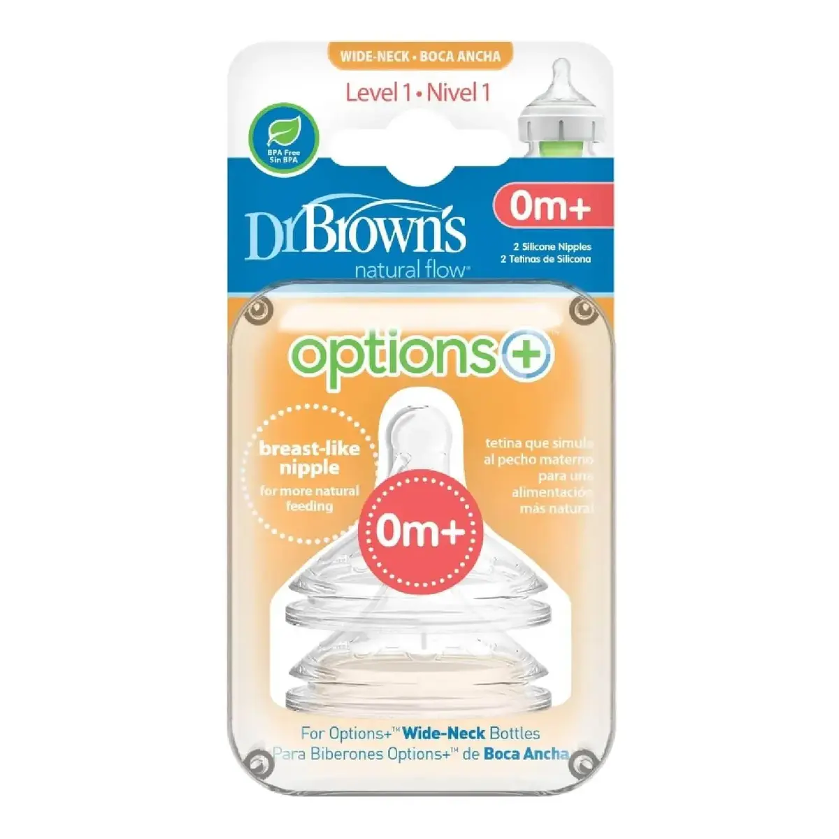 Dr Browns Options+ Geniş Ağız Silikon Biberon Emziği 2li 0+ Ay 1.Aşama