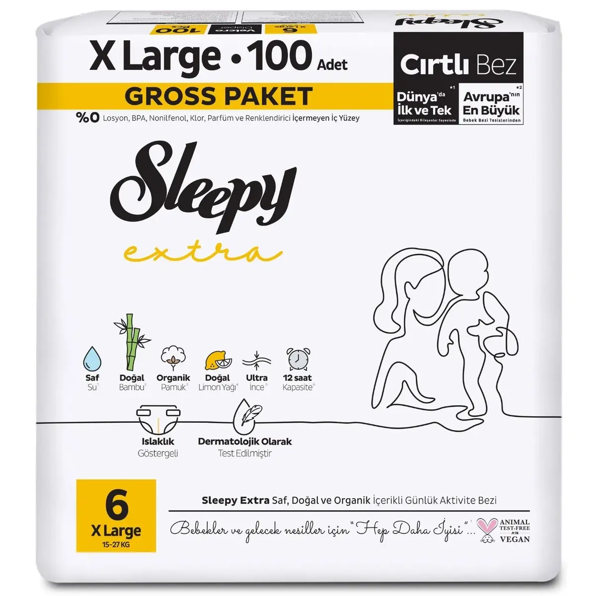 Sleepy Bebek Bezi Natural 6 Numara Xlarge 100lü Gross Paket