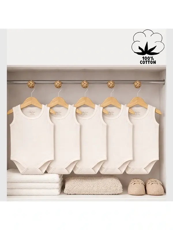 Angeltouch Pamuklu Body Askılı Penye Ekru 5'li Set Unisex