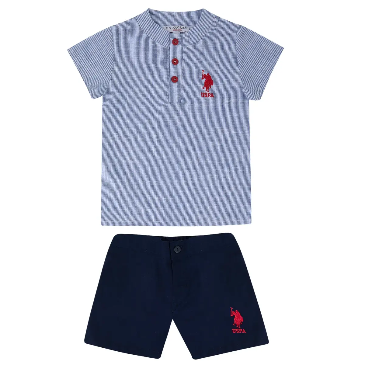 U.S. Polo 2li Takım Kısa Kol Lacivert İnce Çizgili