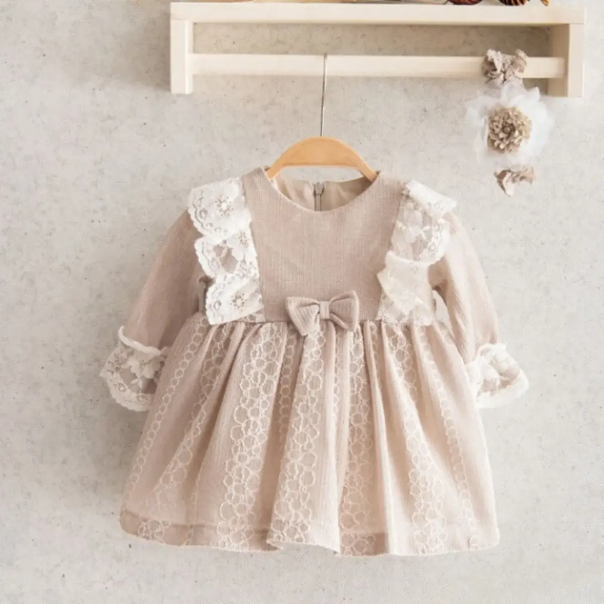 Miomini Elbise Saç Bantlı Triko Roba Dantelli Kahverengi 