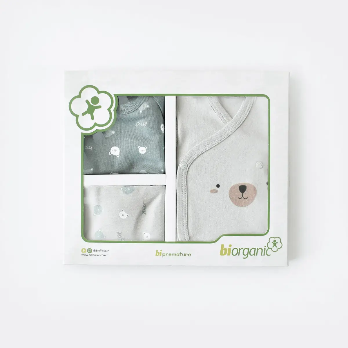 Bibaby Organik Zıbın Takımı Hug Me Bear Prematüre Kar Melanj
