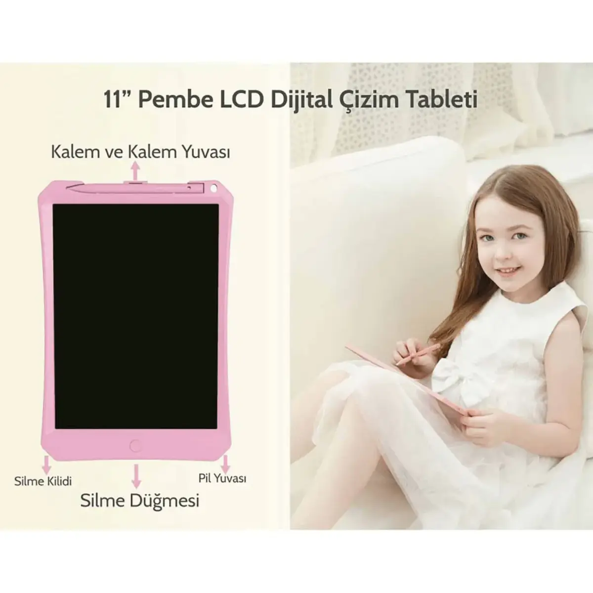 Wicue LCD Dijital Çizim Tableti 11" Pembe