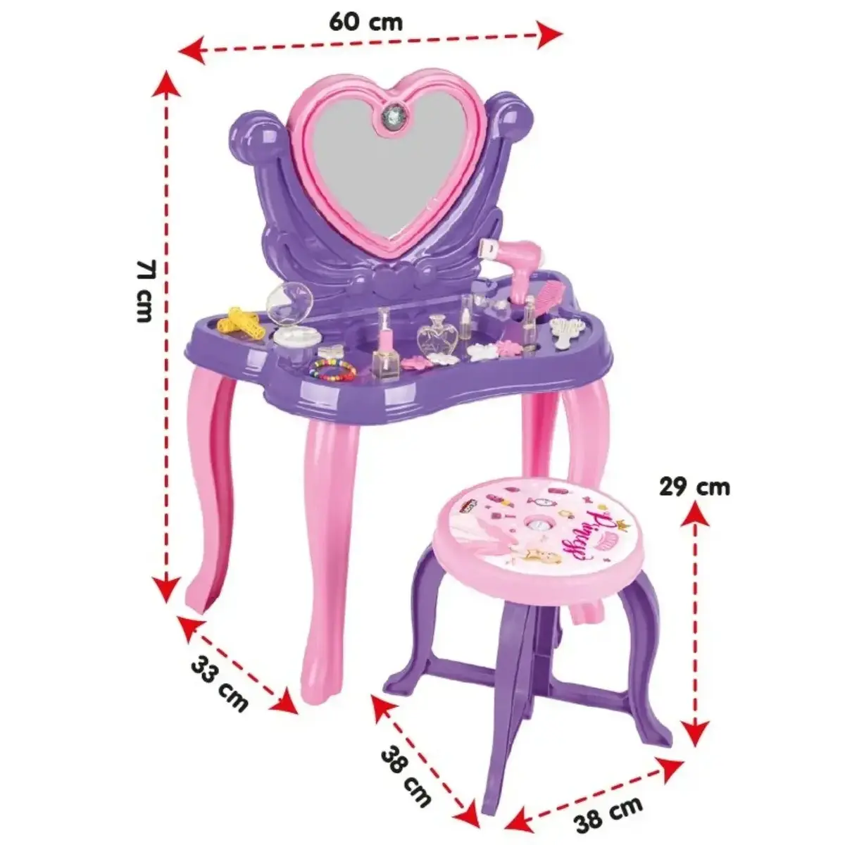 Pilsan Kalp Makyaj Masası 25 Aksesuar Pembe