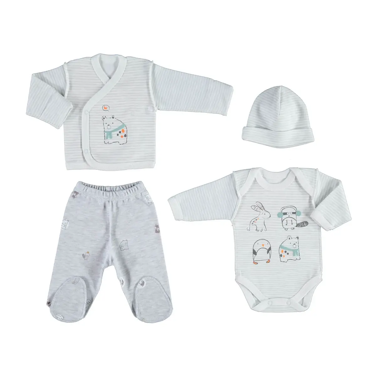 Bibaby Organik Zıbın Takımı Baby Friends Prematüre Ekru - Kar Melanj