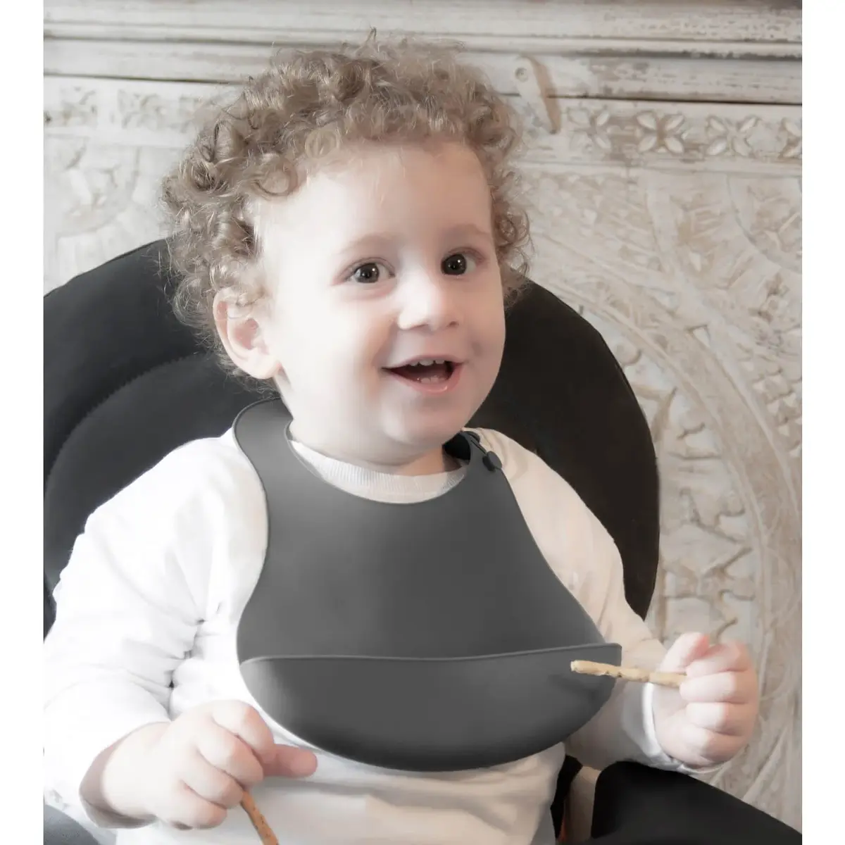 Babyjem Mini Silikon Önlük Gri