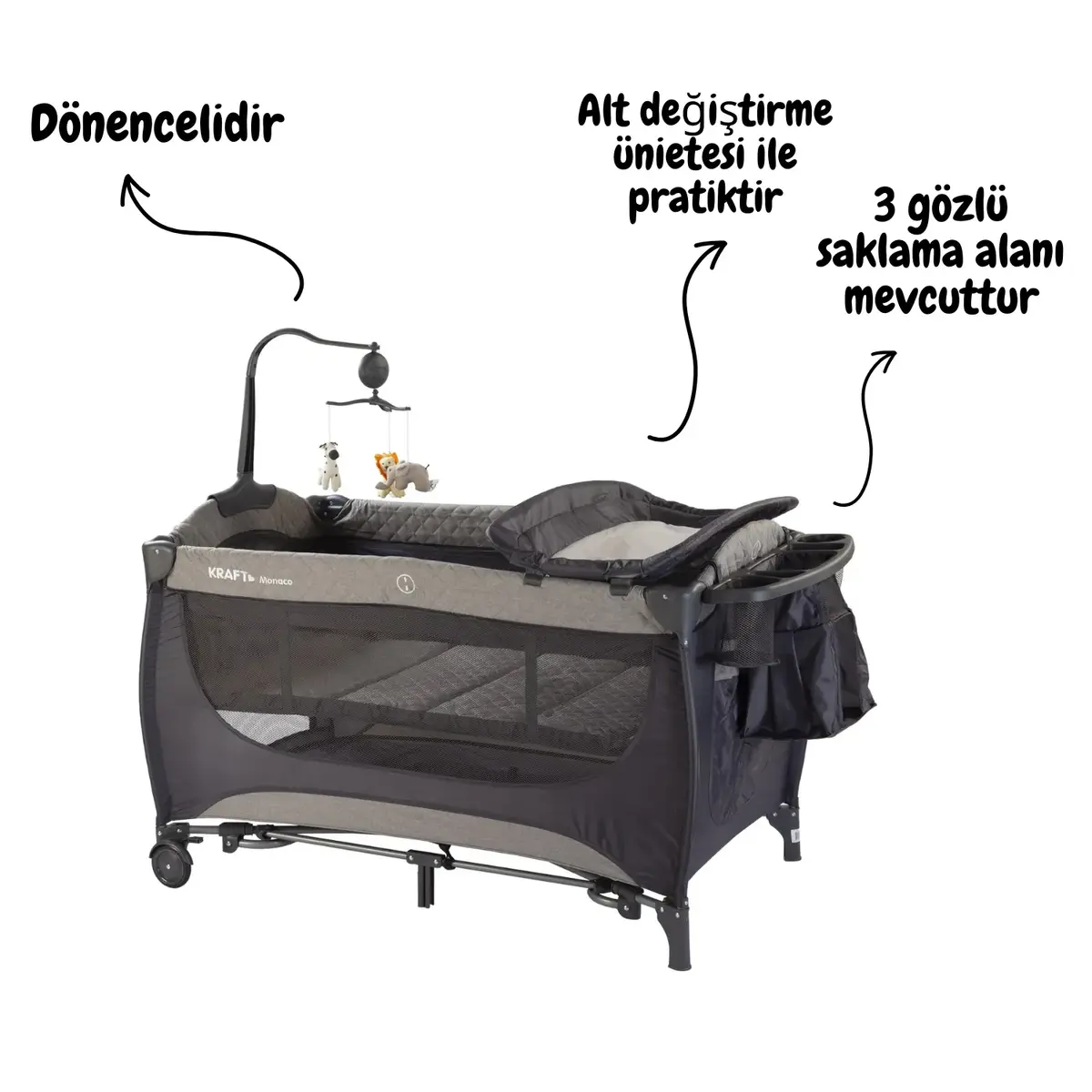 Kraft Monaco Dönenceli Oyun Parkı 70x120 cm Grey