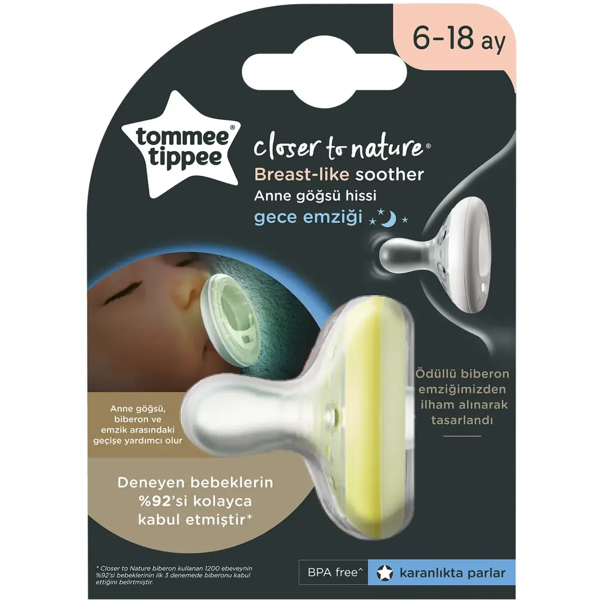 Tommee Tippee Breastlike Soother Emzik 0-6 Ay Gece