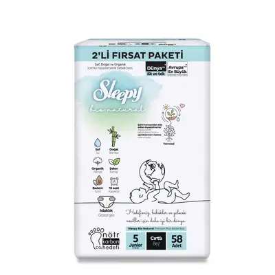 Sleepy Bebek Bezi Bio Natural 5 Numara Junior 58li Fırsat Paket