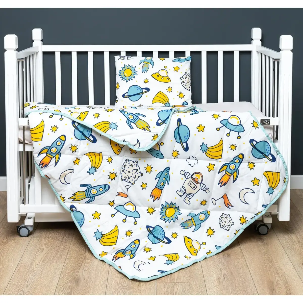 Bebek Nevresim Seti Uzay 3 Parça Çantalı 100x150