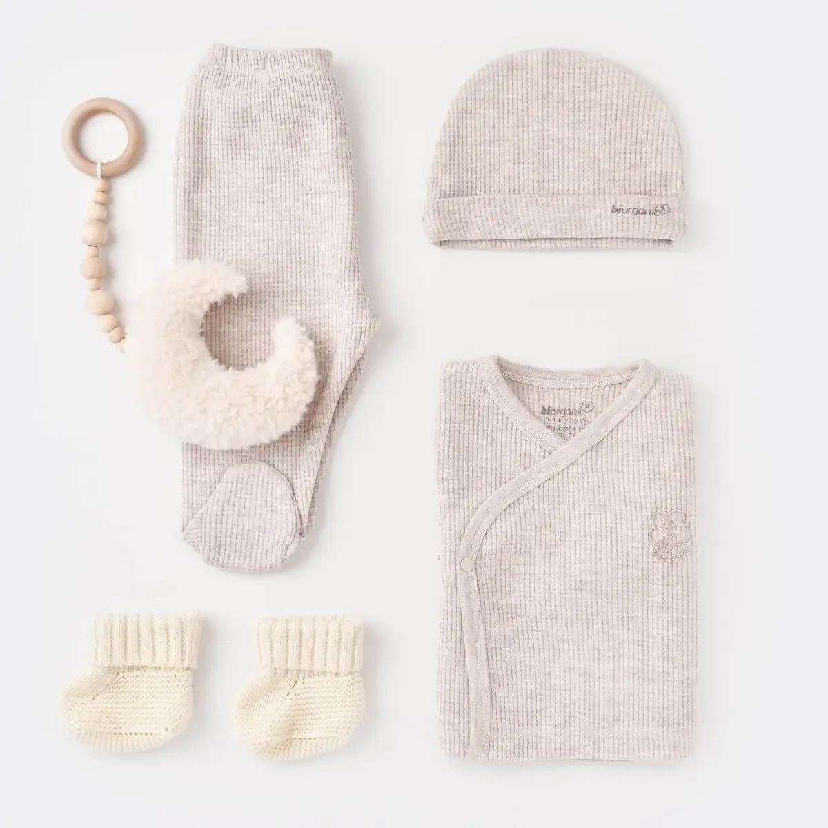 Bibaby Organik Zıbın Takımı 3lü Nature In Waffle Kahve Melanj