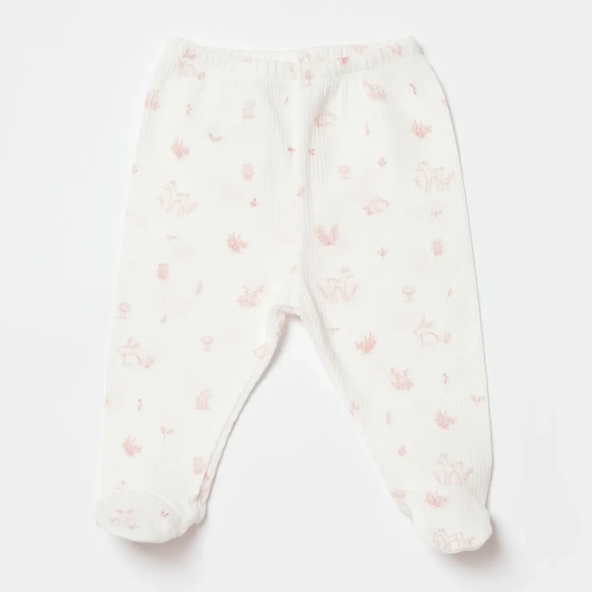 Bibaby Organik Pantolon Patikli Waffle Deer And Bird Ekru - Gül
