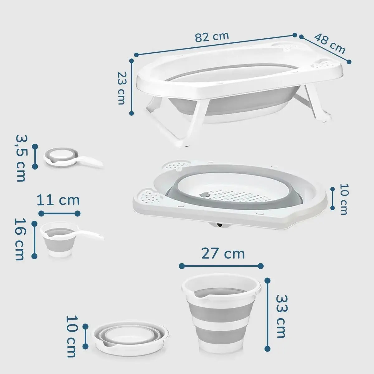 BM Care 5'li Katlanabilir Banyo Küvet Seti (Gri)