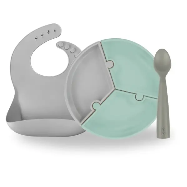 Oioi Yemek Seti Tabak Kaşık Önlük Powder Grey