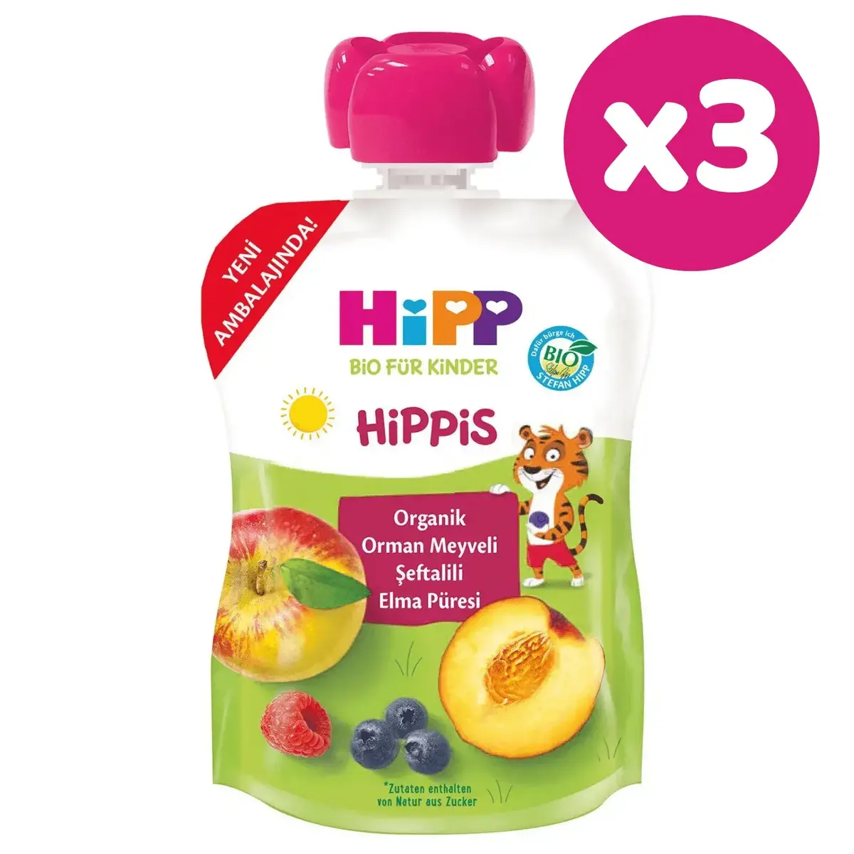Hipp Organik Orman Meyveli Şeftalili Elma Püresi 100 gr x3
