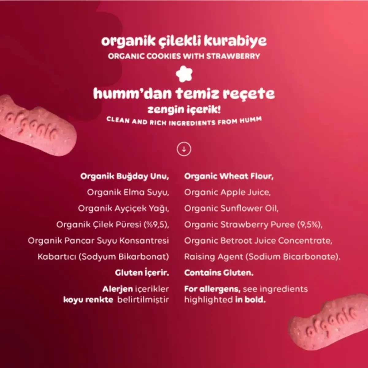 Humm Organic Vegan Çilekli Kurabiye 55 gr