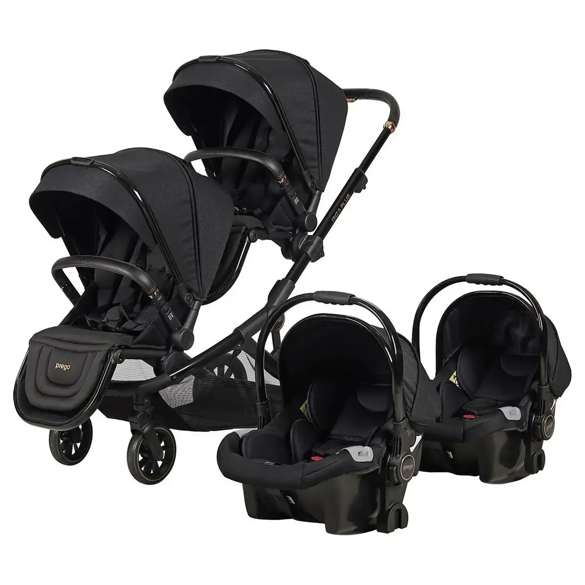 Prego 2223 Ibiza Plus Travel Sistem İkiz Bebek Arabası Siyah