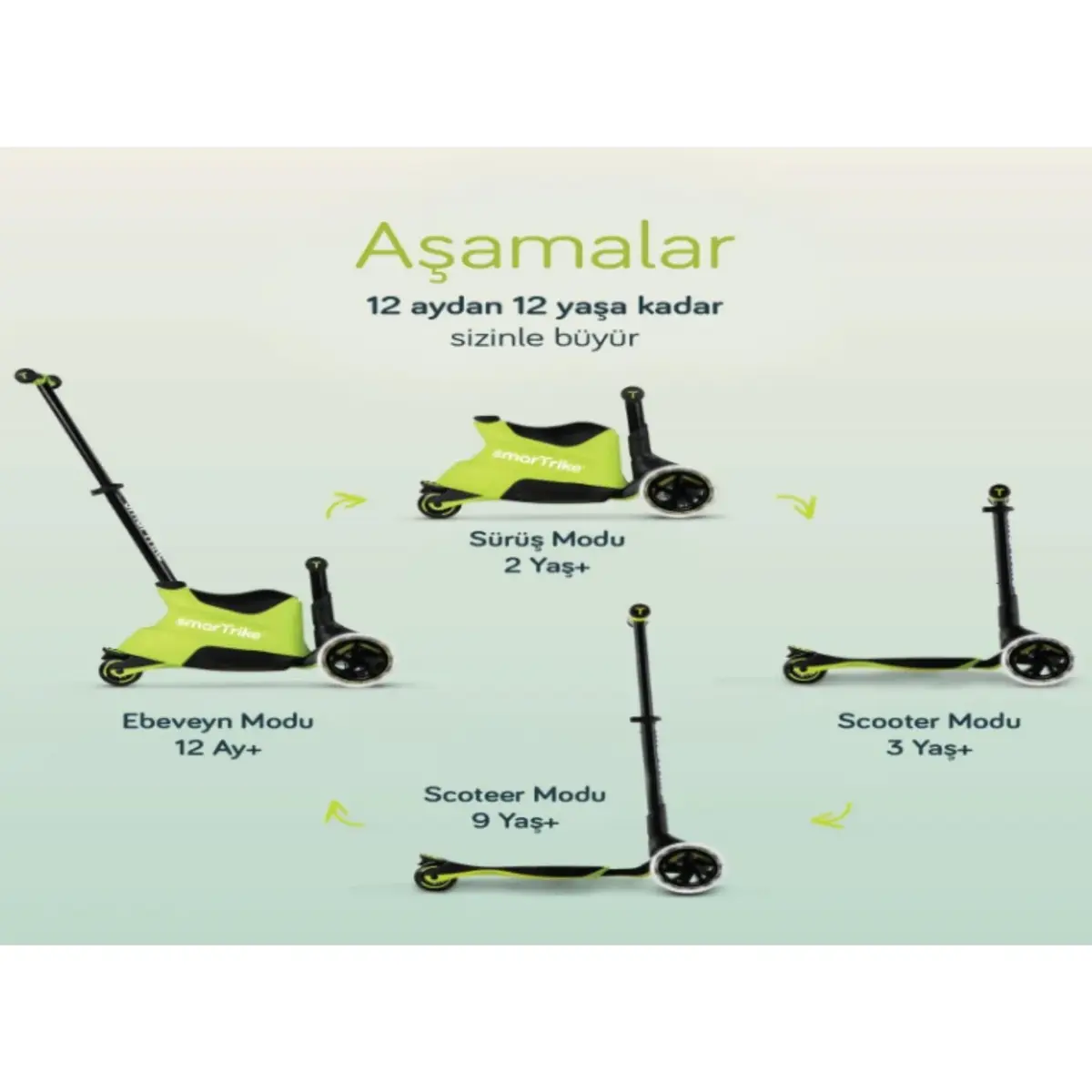SmarTrike Xtend Büyüyebilen Ride On Scooter - Lime