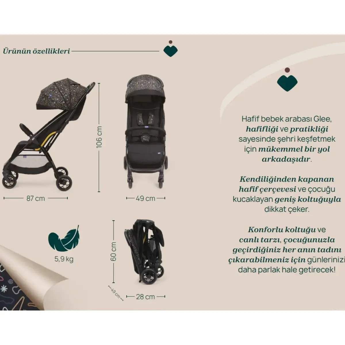 Chicco Glee Kabin Bebek Arabası Playful Black