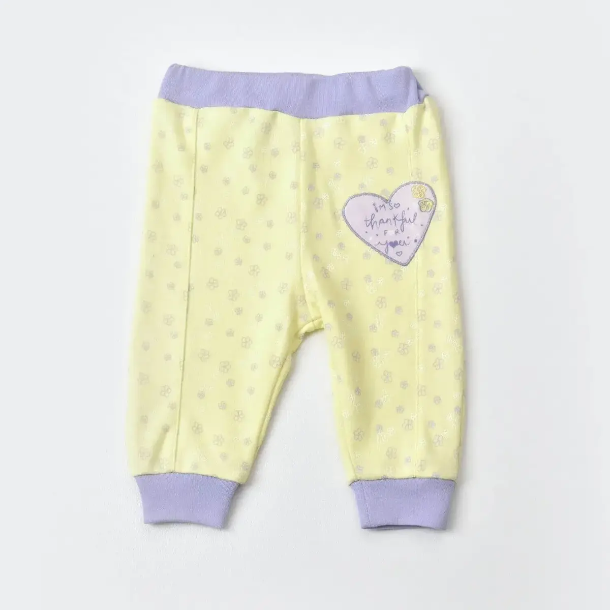 Bibaby Organik Pantolon Patiksiz Love You Baby Yellow Lavander