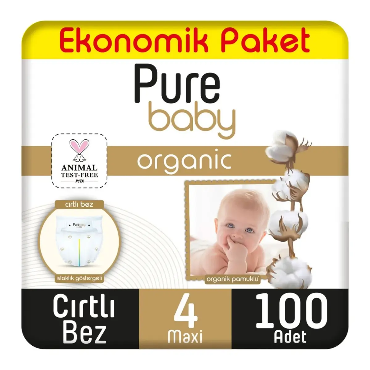Pure Baby Organik Bebek Bezi 4 Beden Maxi 100lü