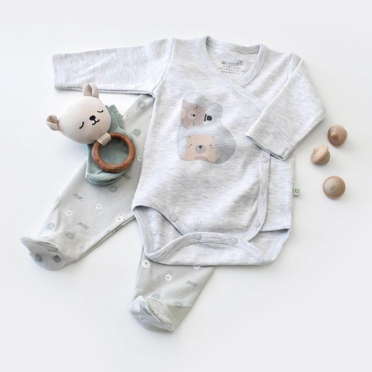 Bibaby Organik Zıbın Takımı Hug Me Bear Kar Melanj