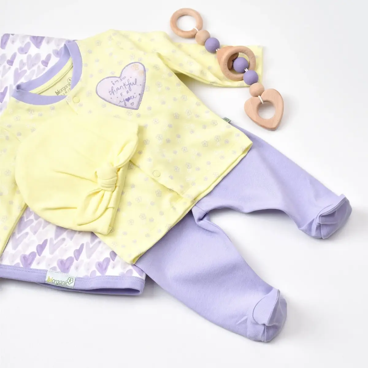 Bibaby Organik Zıbın Takımı Battaniyeli Tüllü Love You Baby Yellow Lavander
