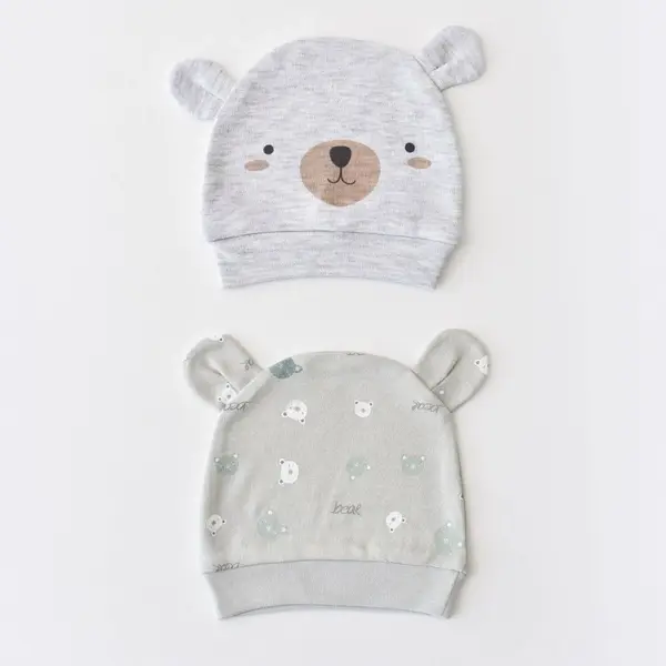 Bibaby Organik Şapka 2li Hug Me Bear Kar Melanj