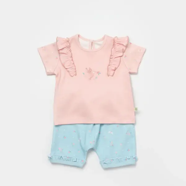 Bibaby Organik 2li Takım Şortlu Always Happy Gül Kurusu - Mint