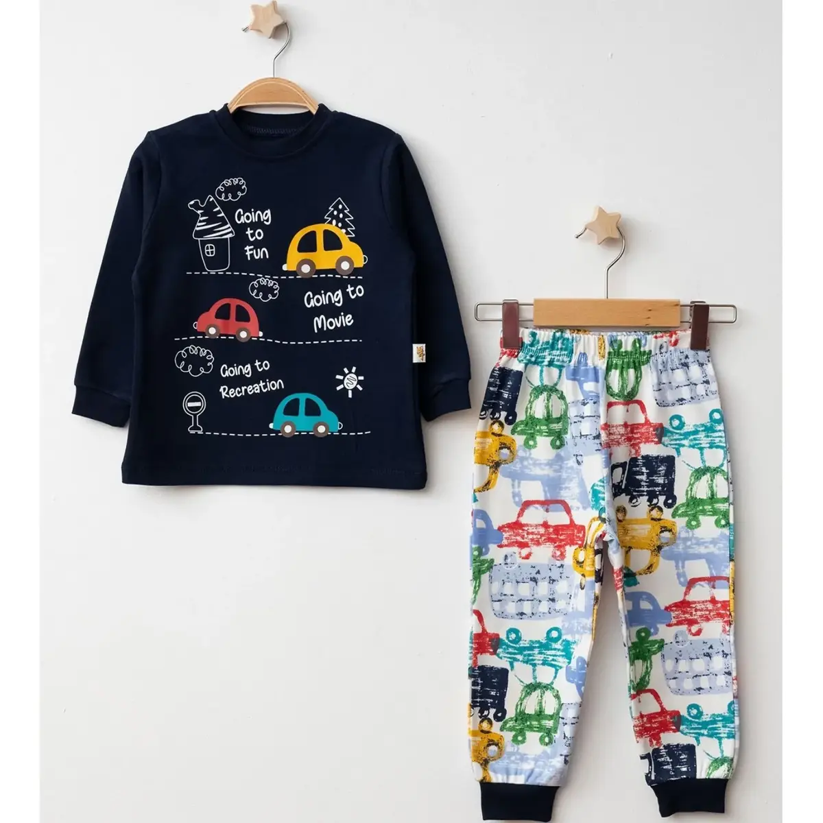 Mini Damla Pijama Takımı Penye Araba Baskılı Lacivert Mini Damla Pijama Takımı Penye Araba Baskılı Lacivert