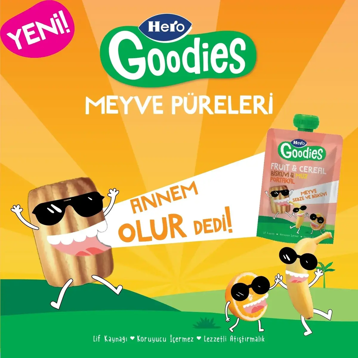 Hero Baby Goodies Bisküvi-Muz-Portakal Meyve Püresi 100 gr
