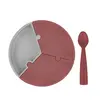 OiOi Puzzle Vakumlu Mama Tabağı + Nam Nam Mama Kaşığı Velvet Rose - Powder Grey
