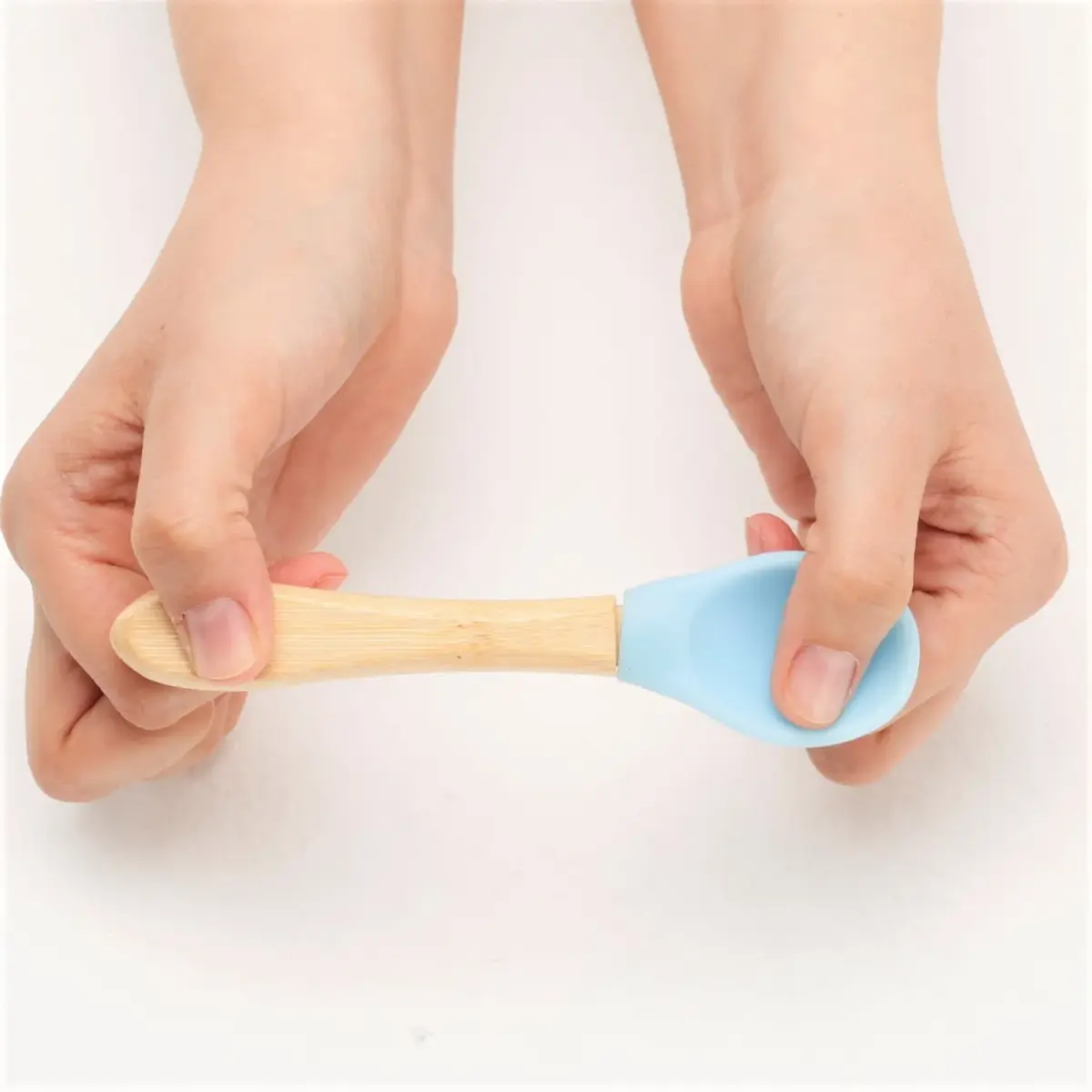 OiOi Silikon Mama Kaşığı 2'li Bambu Saplı Aqua Green/Mineral Blue