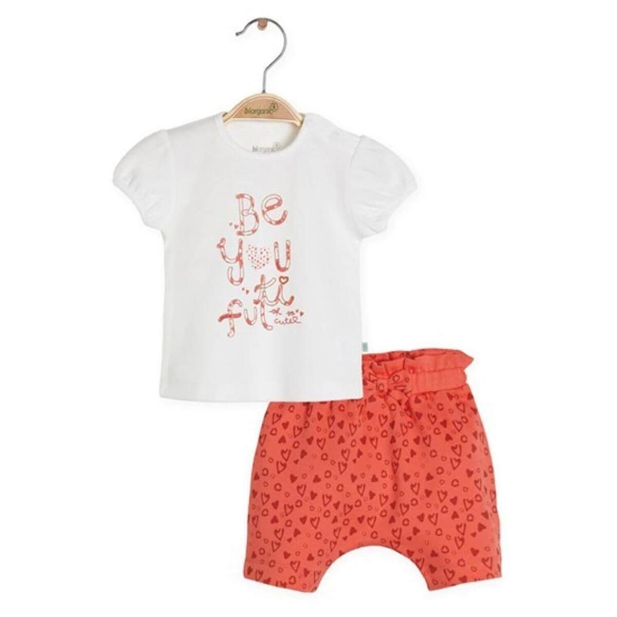 Bibaby Organik 2li Takım Şortlu Lee Leopar Nar Çiçeği - Ekru