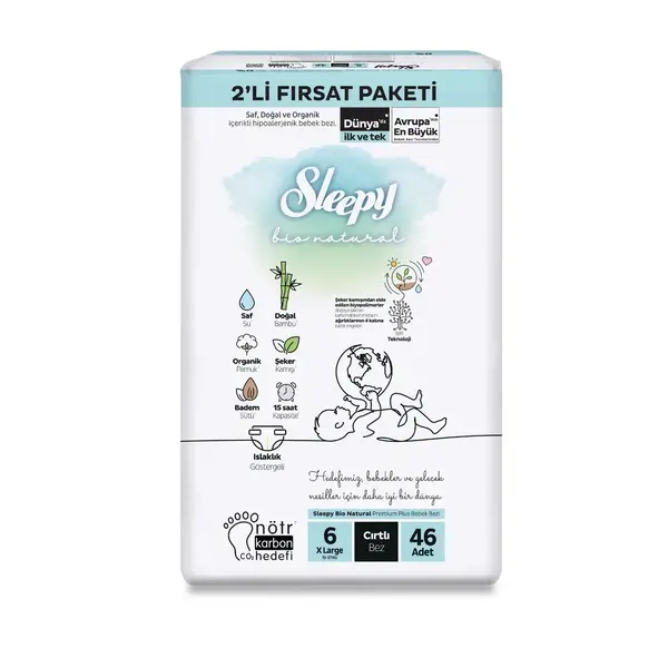 Sleepy Bebek Bezi Bio Natural 6 Numara Xlarge 46lı Fırsat Paket