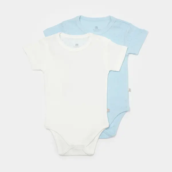 Bibaby Body Kısa Kol 2li Jakarlı Mavi - Ekru
