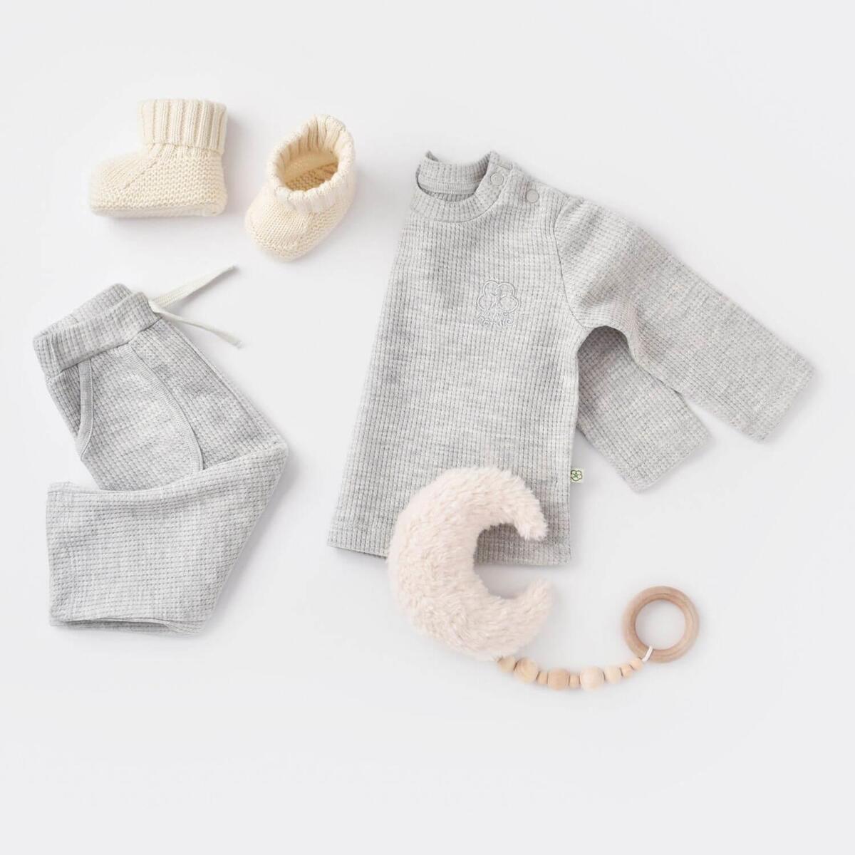 Bibaby Organik 2li Takım Nature In Waffle Gri Melanj