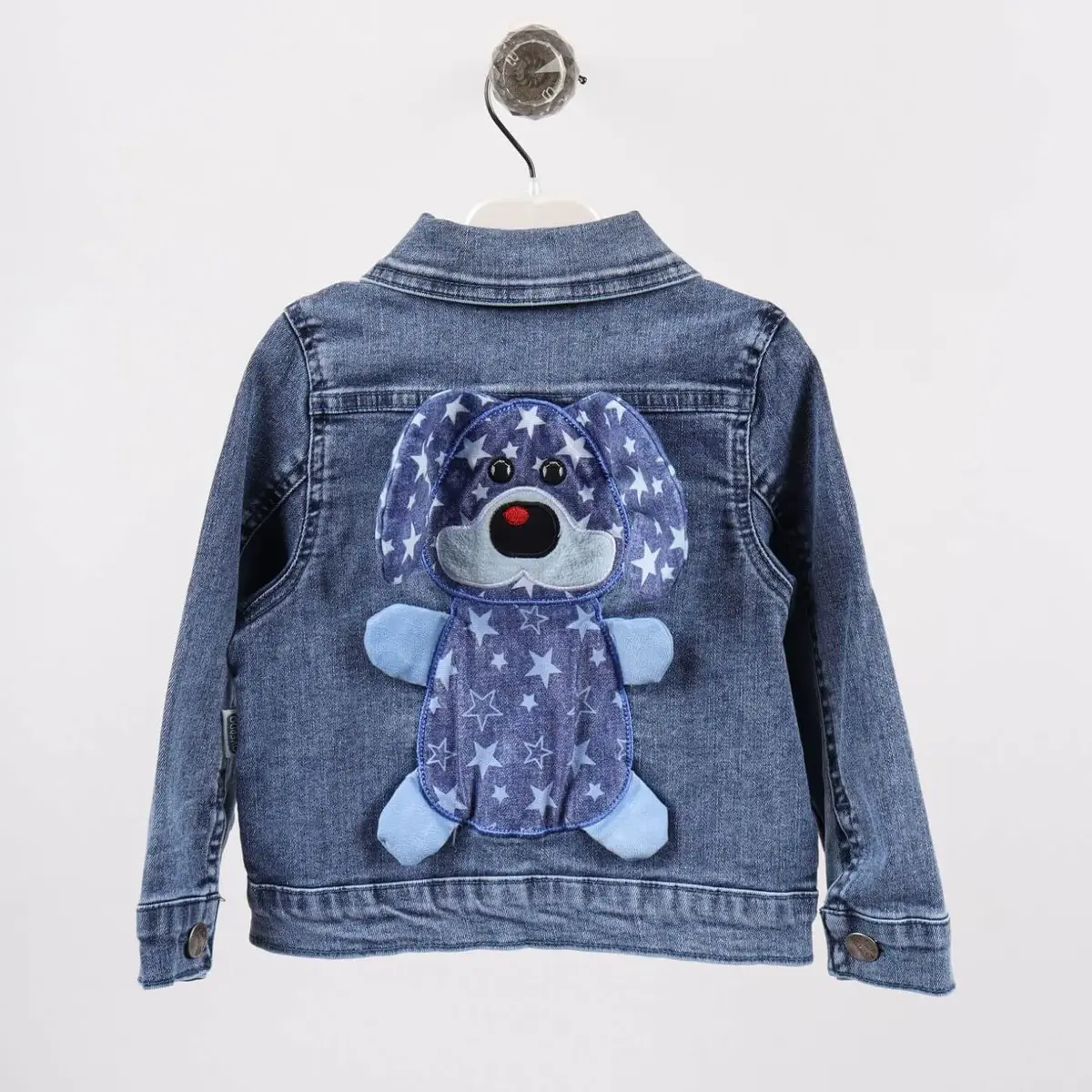 Overdo Ceket Köpek Nakışlı Kot Mavi Denim