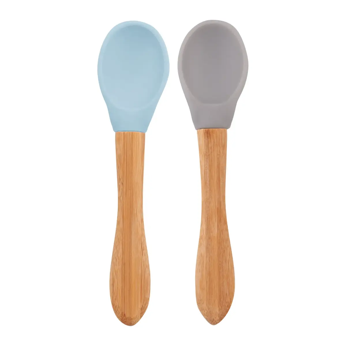 OiOi Silikon Mama Kaşığı 2li Bambu Saplı 9+ Ay Mineral Blue - Powder Grey
