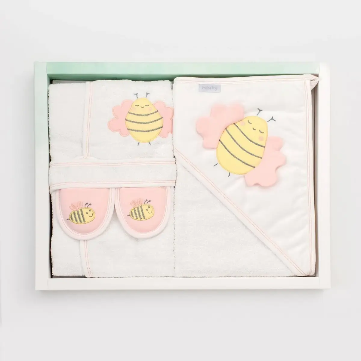 Bibaby Bornoz Takımı Happy Bee Ekru - Pembe