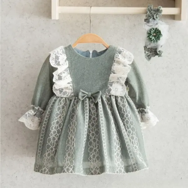Miomini Elbise Saç Bantlı Triko Roba Dantelli Yeşil 