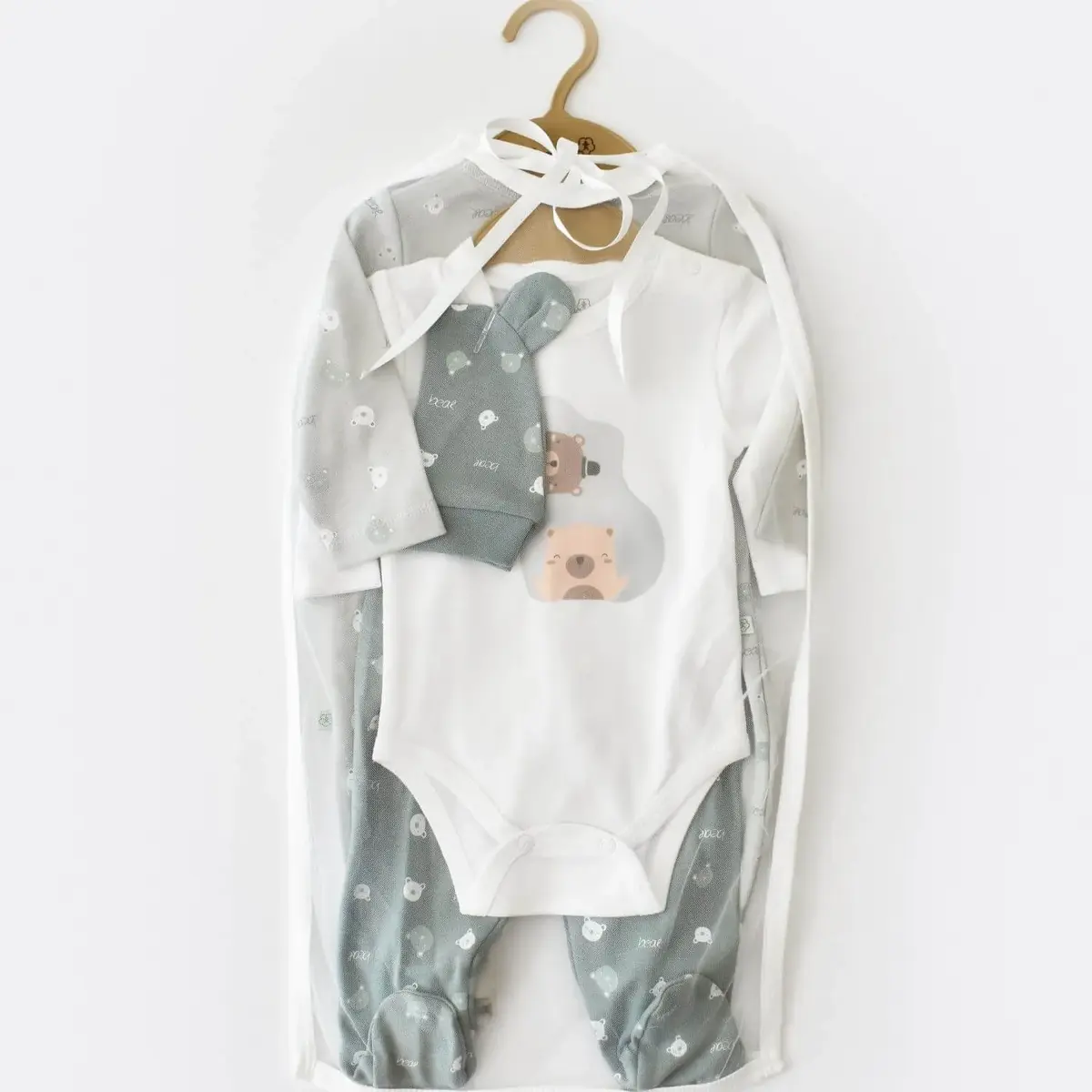 Bibaby Organik Tulum Takımı Tüllü Hug Me Bear Yeşil