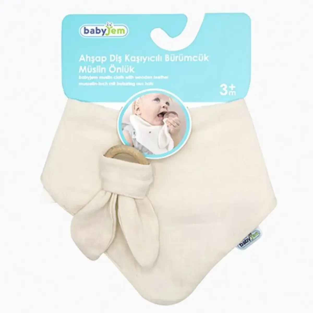 Babyjem Ahşap Diş Kaşıyıcılı Bürümcük Müslin Önlük Ekru