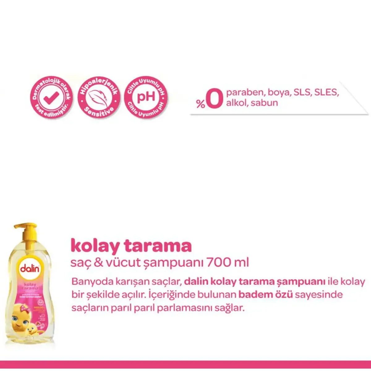 Dalin Kolay Tarama Bebek Şampuanı Badem 700 ml x 3 Adet