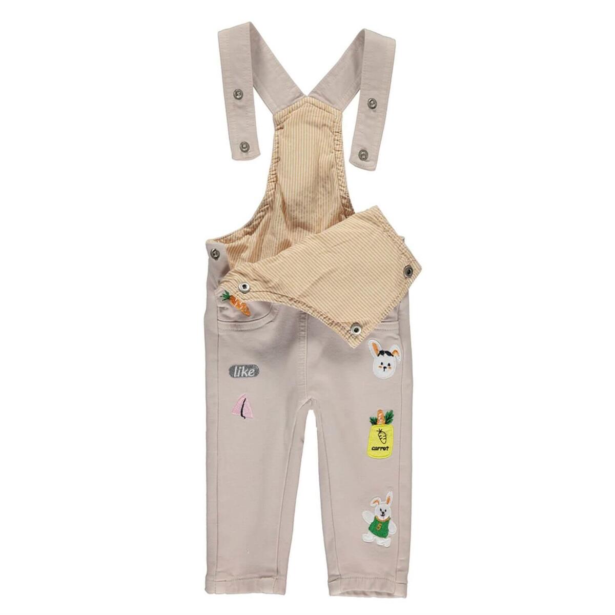 Overdo Salopet Renkli Tavşan Nakışlı Bej